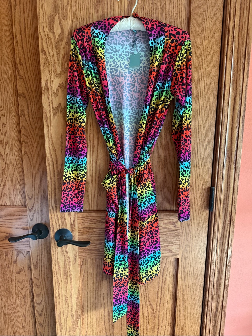 NWT, Gigi & Max, Rainbow Leopard Print Women's Tie-Front Robe - Multicolor